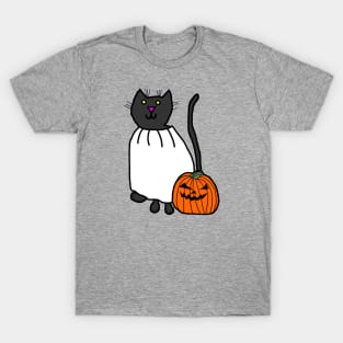 Cute Cat in Pumpkin Ghost Costume for Halloween Horror T-Shirt